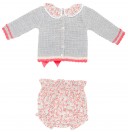 Baby Gray Sweater With Ruffle Collar & Floral Bloomers Set 