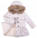 Pearl Grey Peplum Coat with Synthetic Fur Hood 