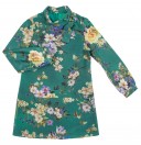 Green Silk & Cotton Floral Fress with Bow