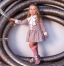 Girls Pink & Brown ZigZag Dress With Maxi Bow 