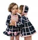 Girls Navy Blue & Pink Checked Dress Set 