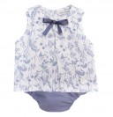 Baby White & Blue Floral Print Blouse 2 Piece Set 