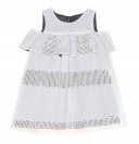Girls Ivory & Navy Blue Embroidered Dress