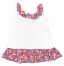 White & Plum Floral Cotton Beach Dress with bow