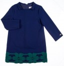 Navy Blue Roma Knit Dress with Green Crochet Hem 