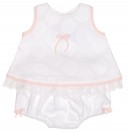 Baby Pink & White Dress & Frilly Knickers Set