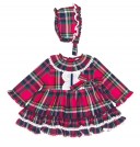 Baby Girls Burgundy Tartan Dress & Bonnet Set 
