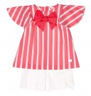Girls Coral Pink & White Striped Blouse 2 Piece Shorts Set 