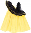 Missbaby Vestido Niña Lunares Amarillo & Doble Volante Asimétrico con Tul Negro