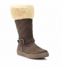 Brown Nubuck Leather Calf Boots with Synthetic Fur Top