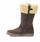 Brown Nubuck Leather Calf Boots with Synthetic Fur Top