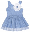 Girls Blue Layered Dress & White Lace Flower
