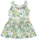 Girls Green Tropical Print Dress with Necklace