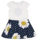 Girls White & Navy Blue Floral Print Cotton Dress