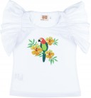Badum Badero Camiseta Niña Manga Mariposa Blanca & Loros