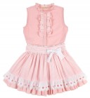 Pink Cotton Lace Stripe Blouse & Ruffle Skirt Set