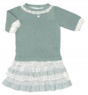 Girls Pastel Green Sweater & Ruffle Lace Skirt Set 