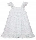 White & Aquamarine Polka Dot Dress with Frills & Ribbon