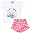 Girls Bear T-Shirt & Strawberry Red Shorts Set