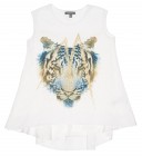 Girls Ivory & Blue Tiger Print Cutaway-Hem Top 