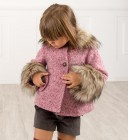 Girls Pink Coat With Fur Collar & Cuffs