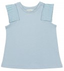 Girls Pale Blue Cotton Top with Pleated Shoulders