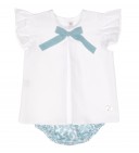 Baby White & Pale Blue Bow Print 2 Piece Knickers Set 