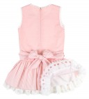 Pink & White Cotton Lace Dress with Strpied Skirt