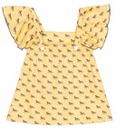 Yellow & Gray Horse Print Dress with Ruffle Sleeve