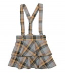 Mustard Check Print Layered Ruffle Dungaree Skirt