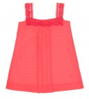 Girls Coral Pink Polka Dot & Lace Dress