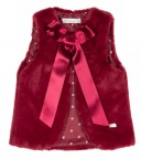 Girls Burgundy Synthetic Fur Gilet & Velvet Bow 