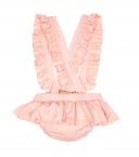 Baby Girls Ivory Blouse & Pale Pink Dungaree Shortie Set