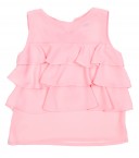 Pink Ruffle Layered Top & Polka Dot Beige Skirt Set