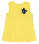 Yellow Pleated Tank Blouse with Floral Brooch