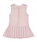 Girls Blush Pink & White Striped Dress With With Pleated Hem