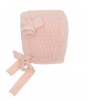 Blush Pink Knitted Bonnet with Flower 