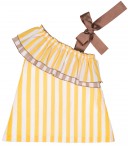 Girls Yellow & White Ruffle Off the Shoulder Dress