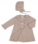 Baby Girls Beige Knitted Pram Coat & Bonnet Set