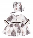 Baby Girls Chocolate & Beige Tree Print 2 Piece Dress Set 
