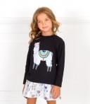 Girls Black & Gary Llama Skirt Outfit Sets & Black Boots Outfit