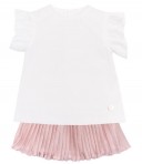 Girls White Blouse & Blush Pink Pleated Skirt Set 