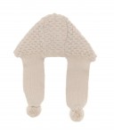 Beige Knitted Hat with Scarf & Pom-Poms