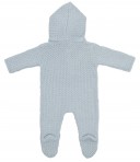 Pale Blue Knitted Babygrow With Hood & Pompoms