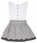 Girls White Top & Black Striped Skirt Set 