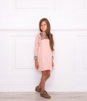 Girls Pink Sequin Dress & Beige Sweater Outfit