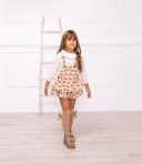 Girls Fox Dungaree Shorts Set with White Cotton Blouse & Beige Boots Outfit