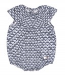 Denim Blue & White Dragonfly Print Shortie with Ruffle Collar