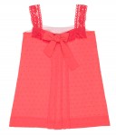 Girls Coral Pink Polka Dot & Lace Dress
