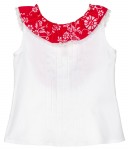 Girls White Blouse & Red Floral Print Skirt Set 